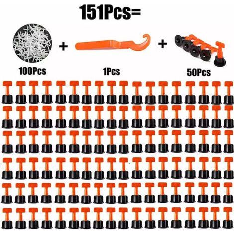 151 Pièces Niveleur de Carrelage Croisillon Carrelage Autonivelant Réutilisable, Kit de Système de Nivellement de Carrelage Pour Construction De Sols Et Murs, Avec 1 clés spéciales (1/3)