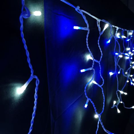 640 LED 16m Premier Christmas Outdoor 8 Function Icicle Lights in Blue & White (1/4)