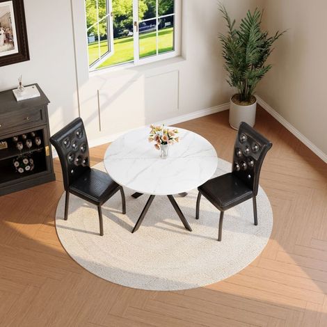 Table et Chaises de Salle à Manger effet marbre 2 chaises noires cuir synthétique piètement métal capitonnage à boutons (1/5)