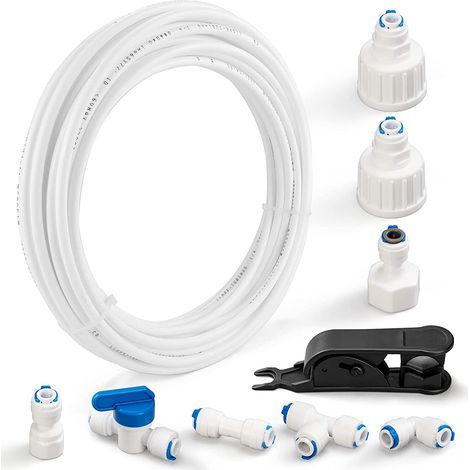 Kit de raccordement universel pour tuyau d'alimentation en eau de 15 m, pour réfrigérateur américain, système d'osmose inverse, tuyau de réfrigérateur, coupe-tube, raccord de tuyau d'eau (1/4"). (1/3)