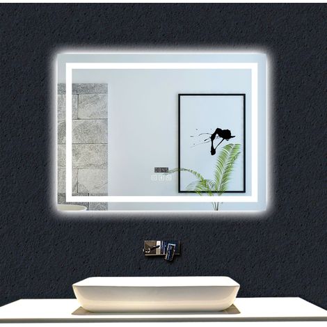 Ocean 120x70cm Miroir de salle de bain rectangulaire LED,avec Bluetooth + horloge + éclairage tricolore + anti-buée (1/5)