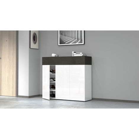 Scarpiera 3 Ante e 1 Ripiano a Ribalta 114x35x100 cm Savona 3A 1R Bianco Opaco/Grigio Ardesia (1/5)