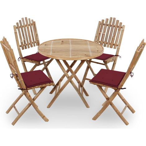 Set da pranzo da esterno pieghevole 5 pezzi con cuscini in bambù 020014702