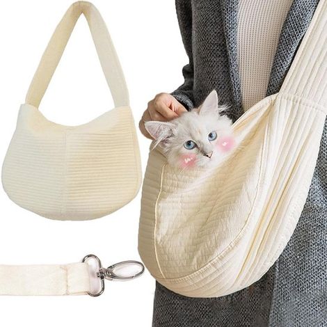 Sac bandoulière pour animaux de compagnie - Sac de transport pour chat et chien - Transport confortable - Confort de portage amélioré - 40 x 26 cm - Noir/Beige - Taille unique (1/5)