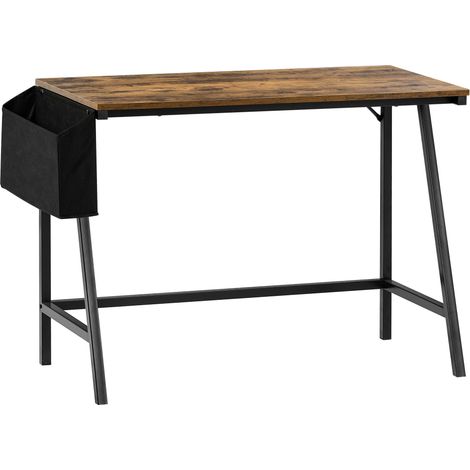 Brooklyn Small Computer Desk PC Laptop Table With Storage Basket Storage Home Office Study, Dark-Wood
