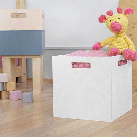 Boîte de rangement bois modèle 1 - poignées - Blanc - 33 x 33 x 37 cm