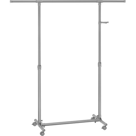 Portant à Vêtements, Porte-Manteau, Porte-vêtements, Hauteur Réglable de 97 à 165 cm, Barre Extensible, Crochets Latéraux pour Accessoires, Gris Tourterelle (1/5)