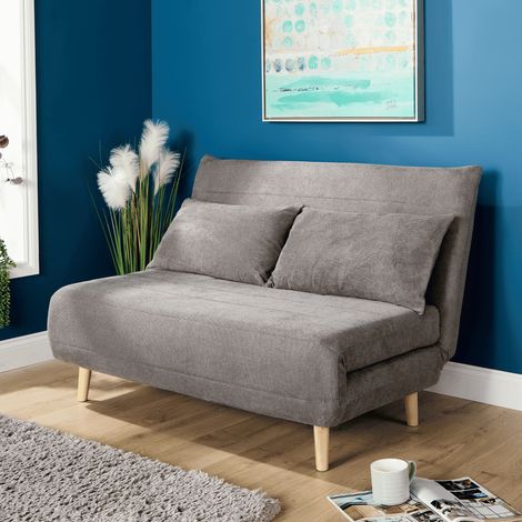 Double Clic Clac Grey Sofa Bed Polyester Upholstered Home Living Furniture (1/5)