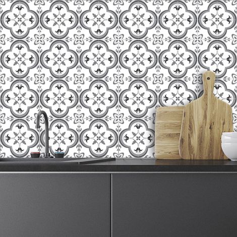 Adhésifs Carrelages Autocollant Nuance de Gris Carreaux de Ciment Carrelage Sticker Mural Salle de Bain et Cuisine 24 Pièces de 10 x 10 cm (1/4)