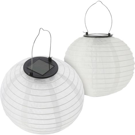 LED Solar Lampion aus Nylon - 2 Stück 30 cm - Garten Deko Beleuchtung warm weiß - Solarleuchte Laterne Leuchtkugel Dekoleuchte Partylicht für Außen wetterfest