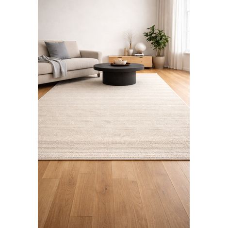 Kilim moderne Tapis Toska - Tapis en laine  - 290x190cm, Rectangular - 100% Laine vierge - Tissé main - Blanc