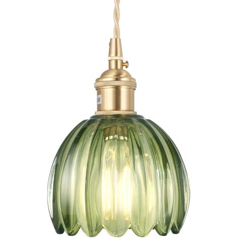 Pendelleuchte mit grünem, tulpenförmigem Glasschirm, Vintage-Pendelleuchte aus Messing, verstellbare Pendelleuchte für Kücheninsel, Esszimmer, Flur (1/5)