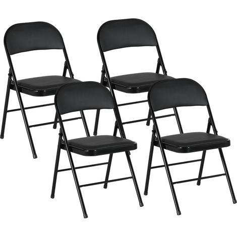 Lot 4 chaises pliantes bureau métal similicuir noir, chaises réception salle d’attente pratiques (1/5)