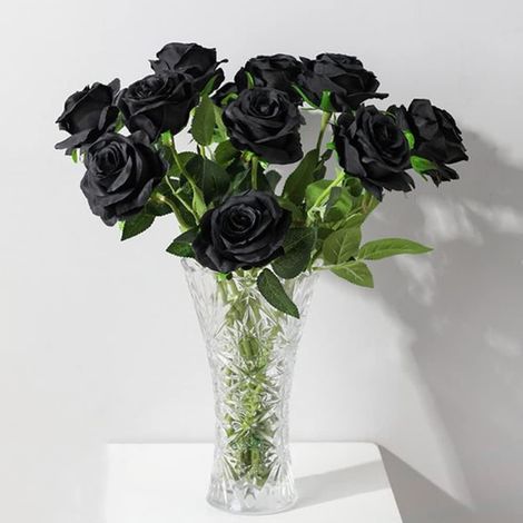 Lot de 8 roses artificielles en soie réalistes à longue tige en vrac pour centres de table, arrangements floraux de mariage, festival (noir) (1/5)