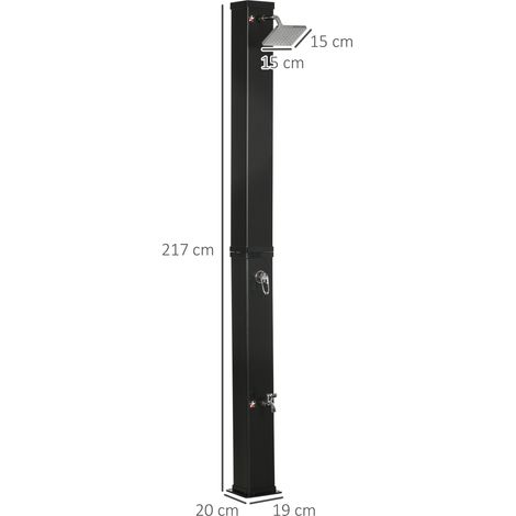 Douche solaire extérieure 40 L avec douche de pied et pommeau de douche effet pluie, température de l'eau jusqu'à 60 °C, matériel de fixation inclus, noire
