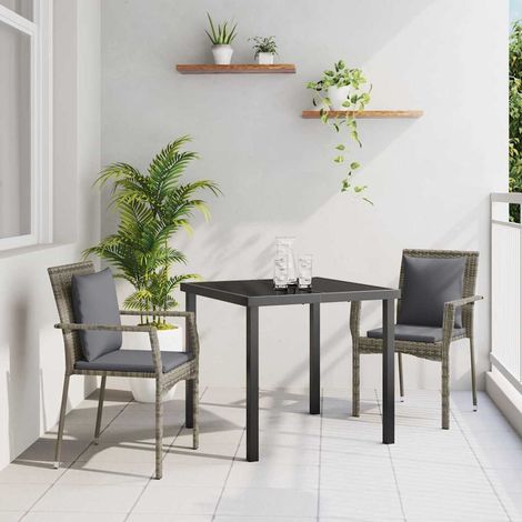 Garten Essgruppe mit Kissen 3 pcs Grau Poly-Rattan (1/5)