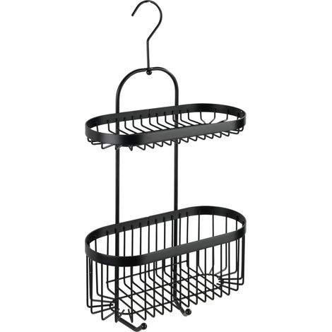 Wenko – Caddy de douche noir 2 étagères métal – Support de douche avec protection contre la rouille – Dimensions 26,5 x 47 x 12,5 cm – Rangement moderne