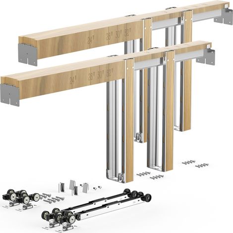 Kit de Contre-châssis pour Porte Coulissante 122-183 cm de Largeur et 203 cm de Hauteur, Système de Porte Escamotable avec Mécanisme de Fermeture Douce Bidirectionnelle, pour Salon Maison (1/5)