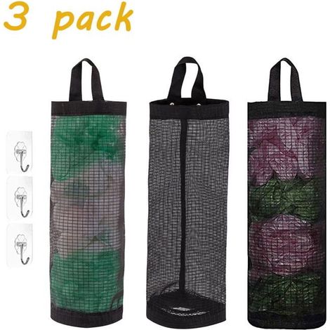 HOXILEELEO3pcs supports sacs plastique pour sacs d'épicerie polyester,Pliables,respirants lavables,maille,Pour rangement poubelle (1/5)