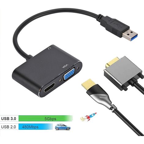 Adaptateur USB-C vers HDMI VGA, Double Écran, Compatible MacBook Windows 10/11 (1/3)