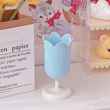 Vintage-Stiftehalter in Tulpenform, großes Fassungsvermögen, Stifteorganizer für Büro oder Zuhause, Kunststoff, Blau (1/4)