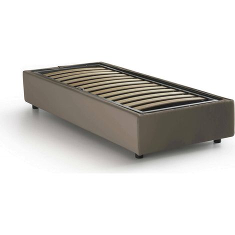 Talamo Italia Letto singolo Ilaria, Letto contenitore con rivestimento in tessuto, 100% Made in Italy, Apertura frontale, adatto per materasso Cm 90x190, Tortora, con imballo rinforzato