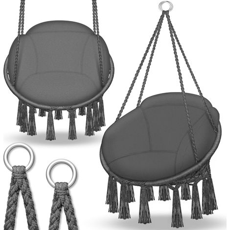 tillvex Silla colgante antracita con cojín grande (150 kg) Silla colgante para interior y exterior Cesta colgante resistente a la intemperie Cesta colgante (1/5)