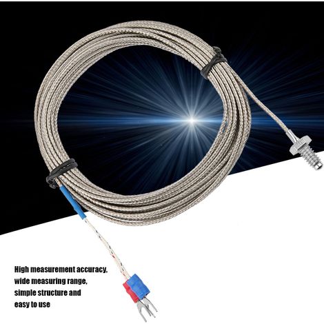 Sonde de mesure de température à filetage M6 BSW, câble thermocouple de type K, longueur 5 m (1/5)
