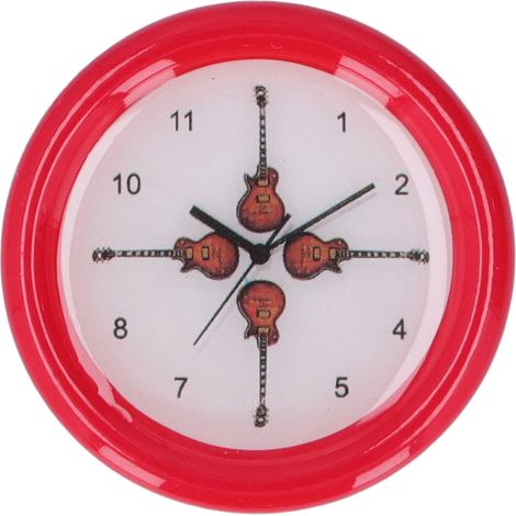 Horloge murale miniature rouge motif guitare pour maison de poupée échelle 1:12, ronde en résine, décoration de chambre. (1/5)