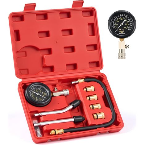 Orion Motor Tech Compressiomètre Essence 8 Pièces, Testeur de Compression Moteur avec Manomètre 0-20 Bar, Compressiomètre pour Voiture, Moto et Tondeuse, M10 M12 M14 M18 (1/5)
