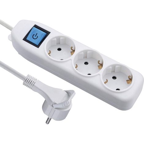 Electraline 62442 Ciabatta a 3 prese Schuko con interruttore ON/FF, cavo 3 m, sezione 3G1.5, spina extra piatta, colore bianco, 250 V (1/3)