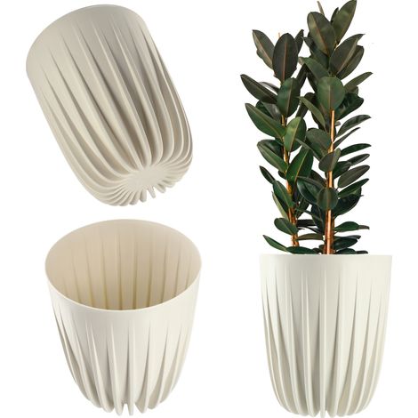 KADAX Blumentopf mit Einsatz, aus Kunststoff, rund, 14.5 cm, Creme