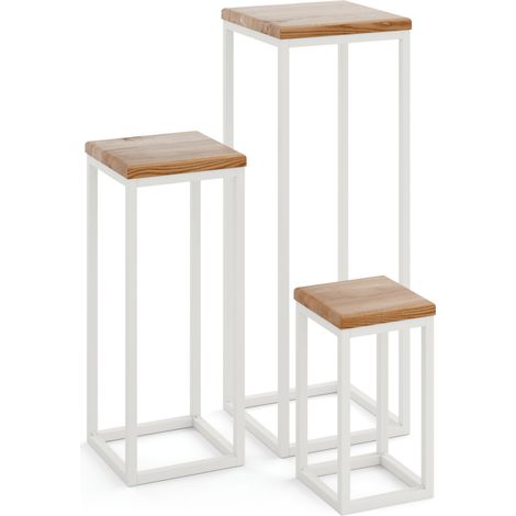 LAMO Manufaktur SET 30cm/50cm/70 cm Pflanzenständer  Blumenständer  Blumenhocker Gestell: Grauweiß  100% Echtholz Massiv Platte Farbe: Dunkel