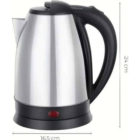 Hervidor de agua eléctrico 1500W, 1.8L, acero inoxidable, base giratoria.