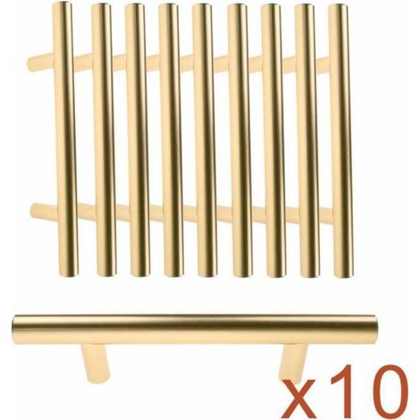 royaluxe - Poignée de porte en forme de T Style nordique Doré Diamètre 12 mm Longueur 150 mm Distance des trous 96 mm 10 pièces À l'intérieur et à l'exterieur (1/4)