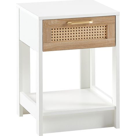 Tavolino in rattan con cassetto, bianco e naturale, 55 x 40 x 40 cm (1/5)