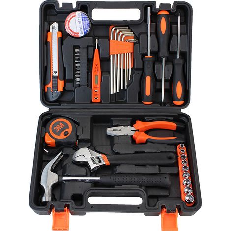 Coffret à Outils 6 Pièces - Kit d'Outils Manuels avec Boîte de Rangement en Métal pour Réparation Domestique et Bricolage