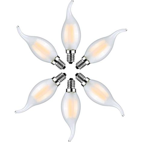 Lot de 6 Ampoule LED Flamme E14 4W Blanc Chaud 2700K-Ampoules Bougie à Filament pour Lustres-Verre Dépolie-DOU