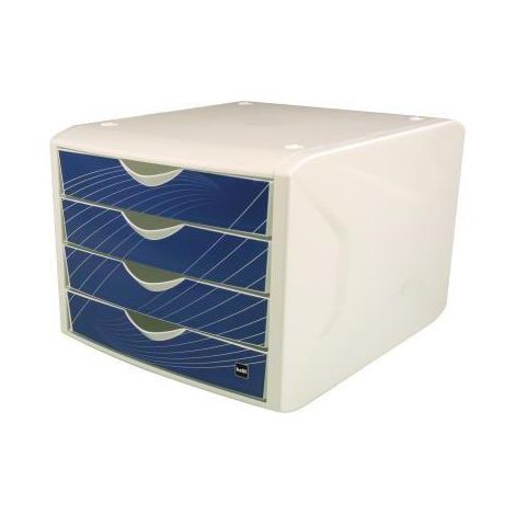 Schubladenbox the chameleon 4 Schubladen DIN A4 DIN C4 Polypropylen Gehäusefarbe: weiß Farbe der Schublade: blau (1/3)