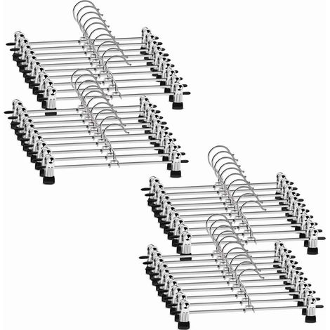 Metal Trouser Hangers, Clip Hangers, Trouser Hangers, Trouser Hangers with Adjustable Chrome Clips, Metal Hangers, Anti-Wrinkle Skirt Hangers, Space Saving Hangers, Pack of 40 (1/5)