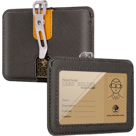 Porte-cartes / Porte-badges / Portefeuille portable avec clip métallique, porte-cartes d'identité en cuir PU pour le bureau (1/5)