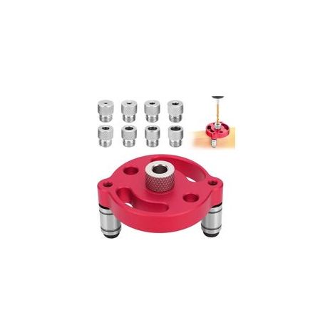 (Rouge)Kit de Recherche de centre de travail pour le bois, Gabarit de Percage Vertical avec douilles de perçage 3/4/5/6/7/8/9/10mm, Guide Percage pour (1/5)