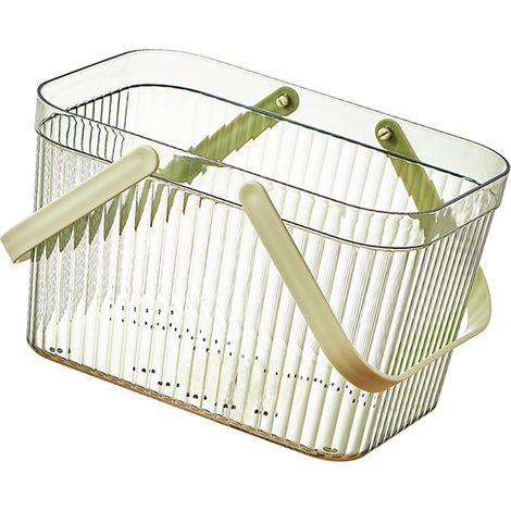 Panier de salle de bain élégant, à rayures transparentes, grand panier de rangement de douche avec poignée, vert (1/4)