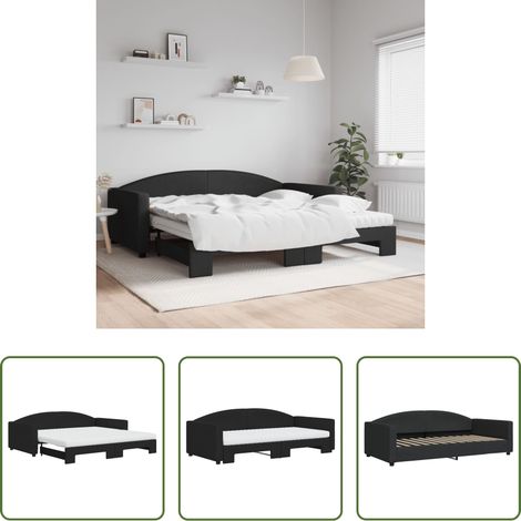 vidaXL Doppelbett - Tagesbett Ausziehbar mit Matratzen Schwarz 100x200 cm Stoff (1/5)