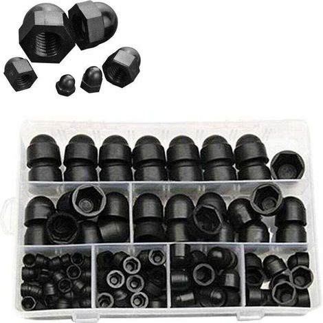 145 Pcs Plastique Boulons Capuchon,Cache Vis éCrou Boulon Ecrou Protection Hexagonal Noir Hexagonale Vis Protections M4 M5 M6 M8 M10 M12 (1/4)