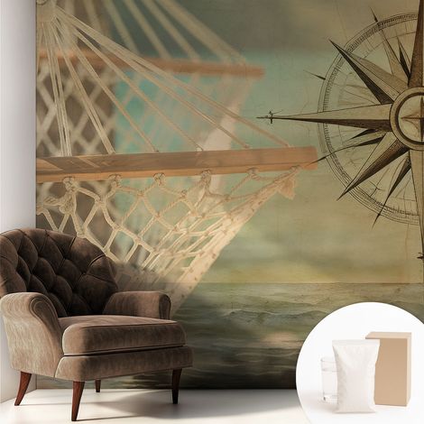 Papier peint intissé mural avec imprimé motifs décoratifs - style contemporain - Colle incluse gratuite Détente au bord de la mer 250x250 cm (1/5)