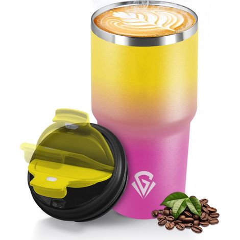 Mug Isotherme 600 ML, Réutilisable, Tasse Isotherme pour Café, Acier Inoxydable 304, Emporter, Anti-fuite, Double Paroi, Étanche Gobelet de Voyage pour Café Chaud et Froid, Lait et Thé (1/5)