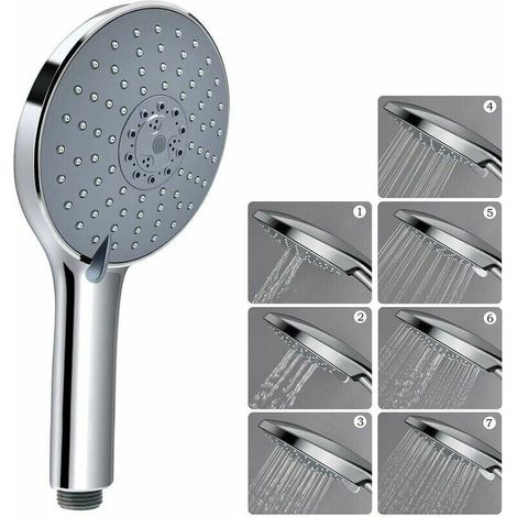 Hand shower, 6" High Pressure Shower Head with Large Panel, 7 Spray Modes, Universal Massage Shower Head, Chrome ABS (1/5)
