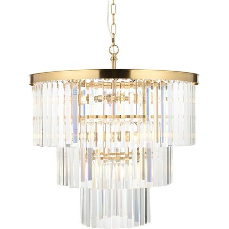 Endon Conaston Suspension en laiton vieilli brossé et verre transparent 7 ampoules E14
