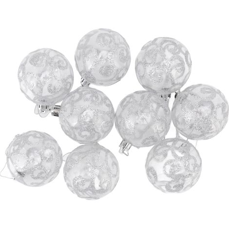Lot de 9 boules de Noël décoratives en plastique incassable, argentées, à suspendre au sapin.